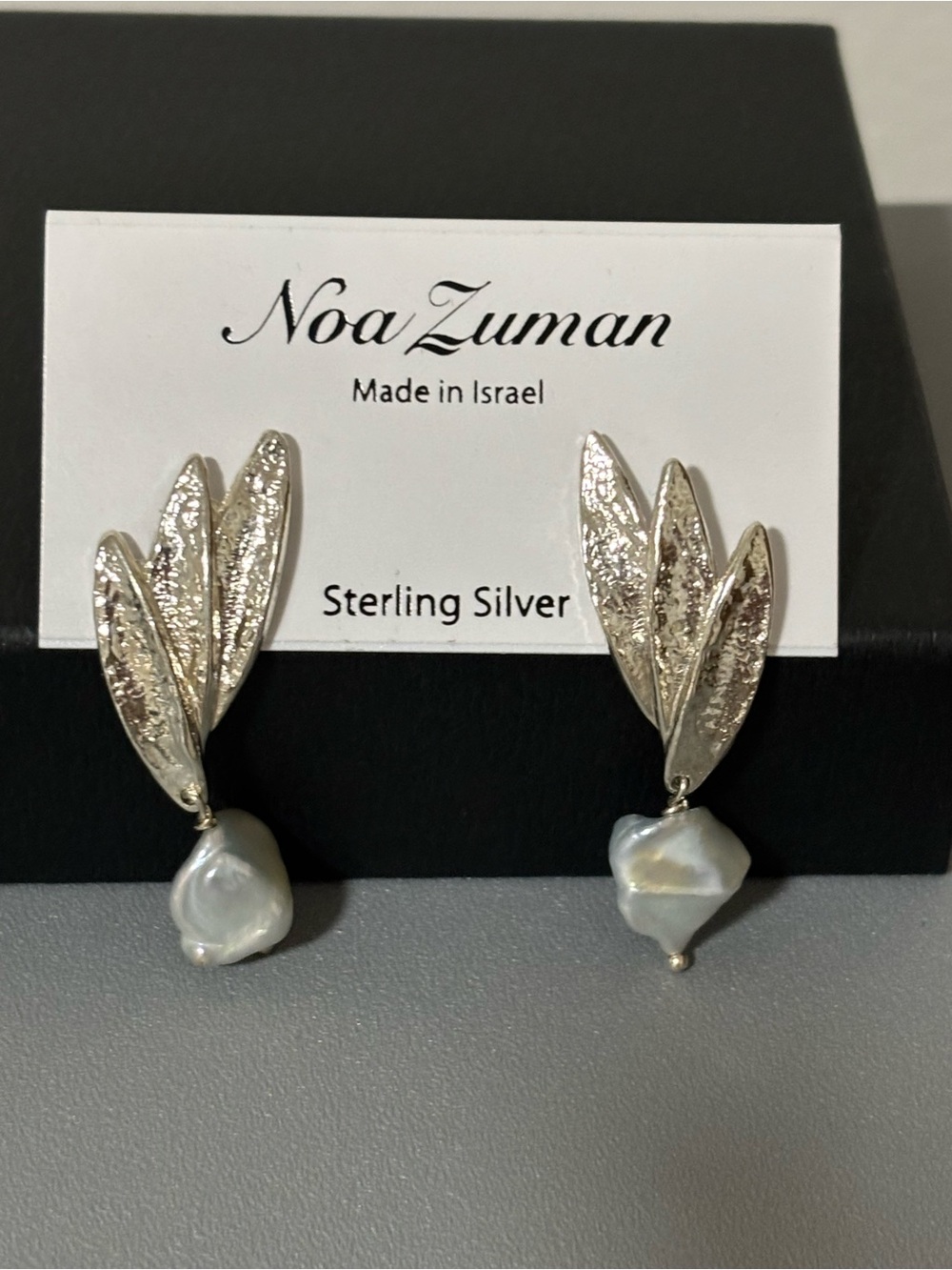 Silver Noa Zuman Leaf Drop Earrings with Baroque Pearl